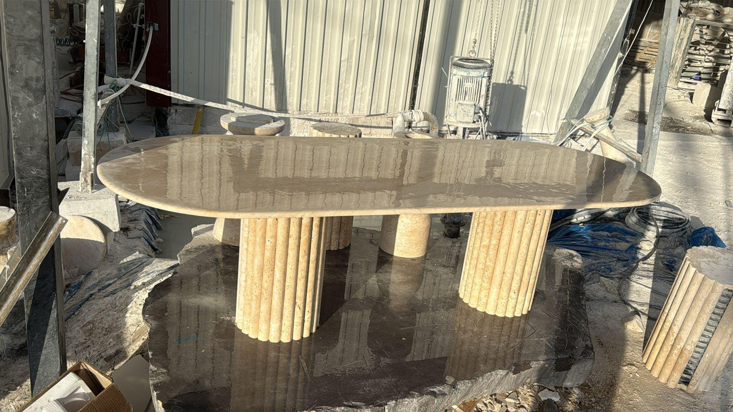 Beige Travertine Oval Marble Living Room Furniture Dining Kitchen Natural Table