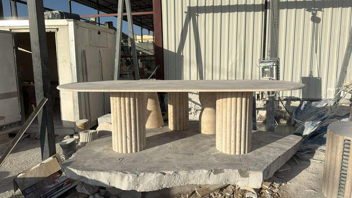Beige Travertine Oval Marble Living Room Furniture Dining Kitchen Natural Table