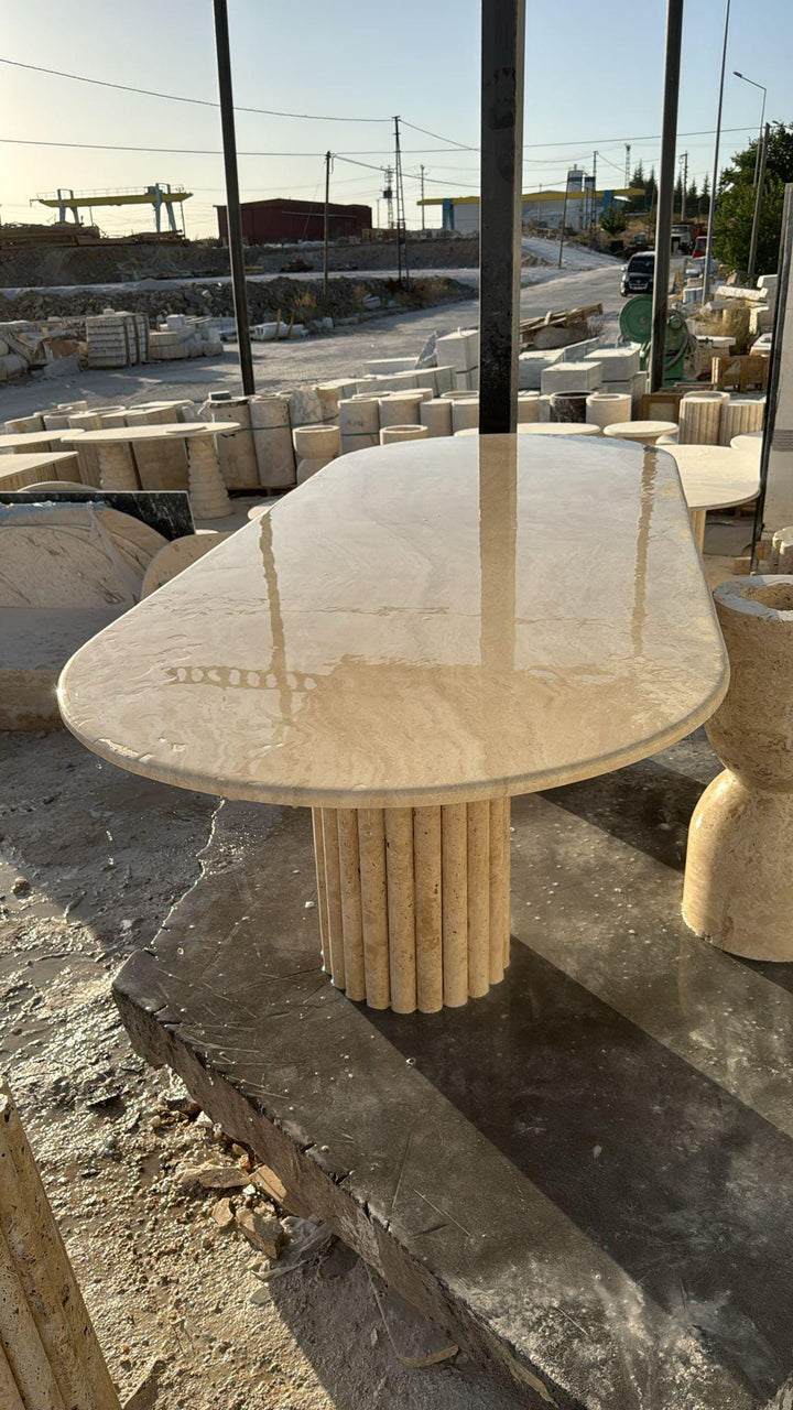 Beige Travertine Oval Marble Living Room Furniture Dining Kitchen Natural Table