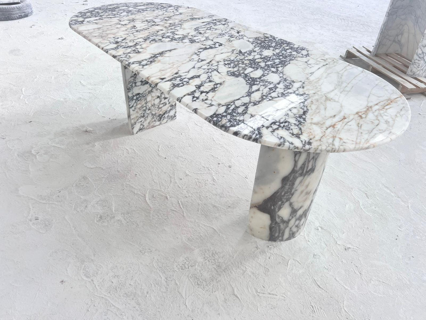 Handcrafted Calacatta Viola Marble Dining Table, Half Moon Leg