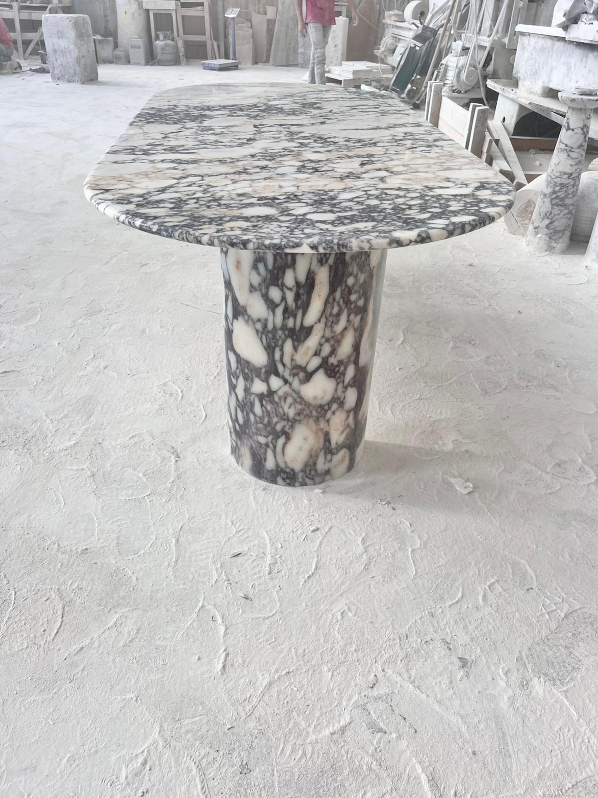 Handcrafted Calacatta Viola Marble Dining Table, Half Moon Leg