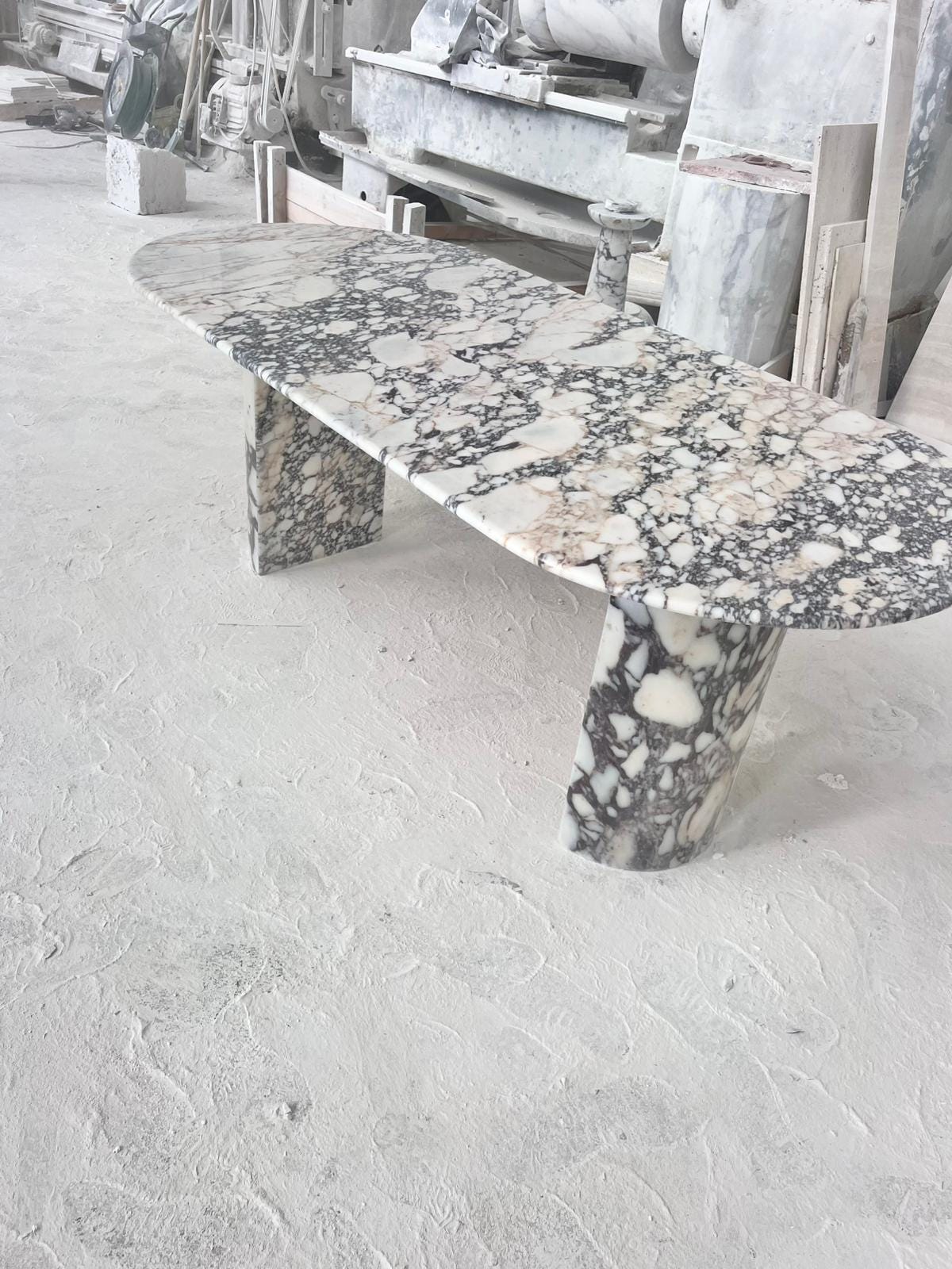 Handcrafted Calacatta Viola Marble Dining Table, Half Moon Leg