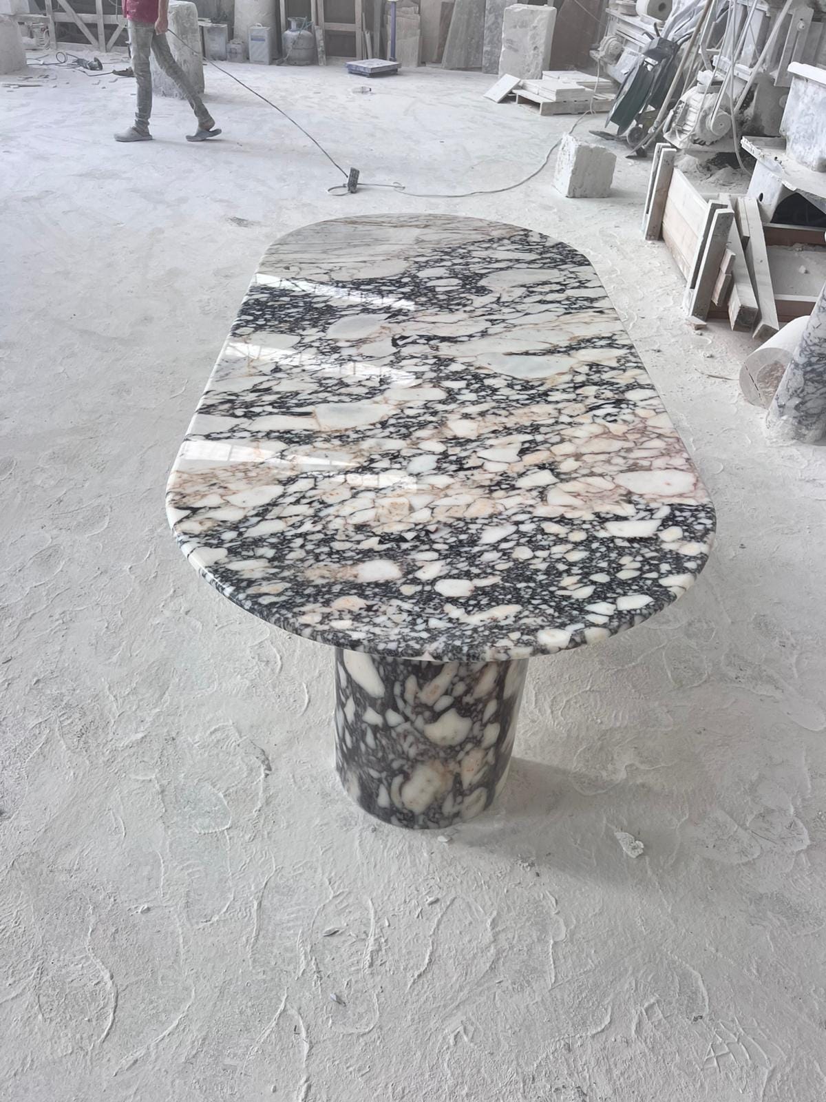 Handcrafted Calacatta Viola Marble Dining Table, Half Moon Leg