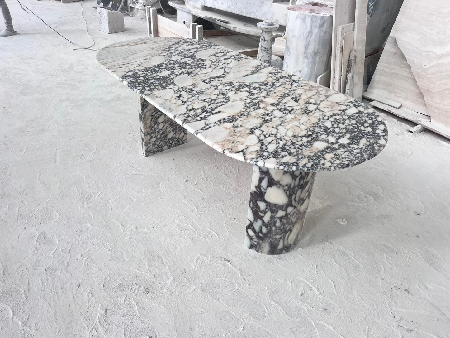 Handcrafted Calacatta Viola Marble Dining Table, Half Moon Leg