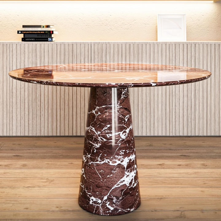 Round Rosso Levanto Marble Dining Table – Burgundy Red Stone