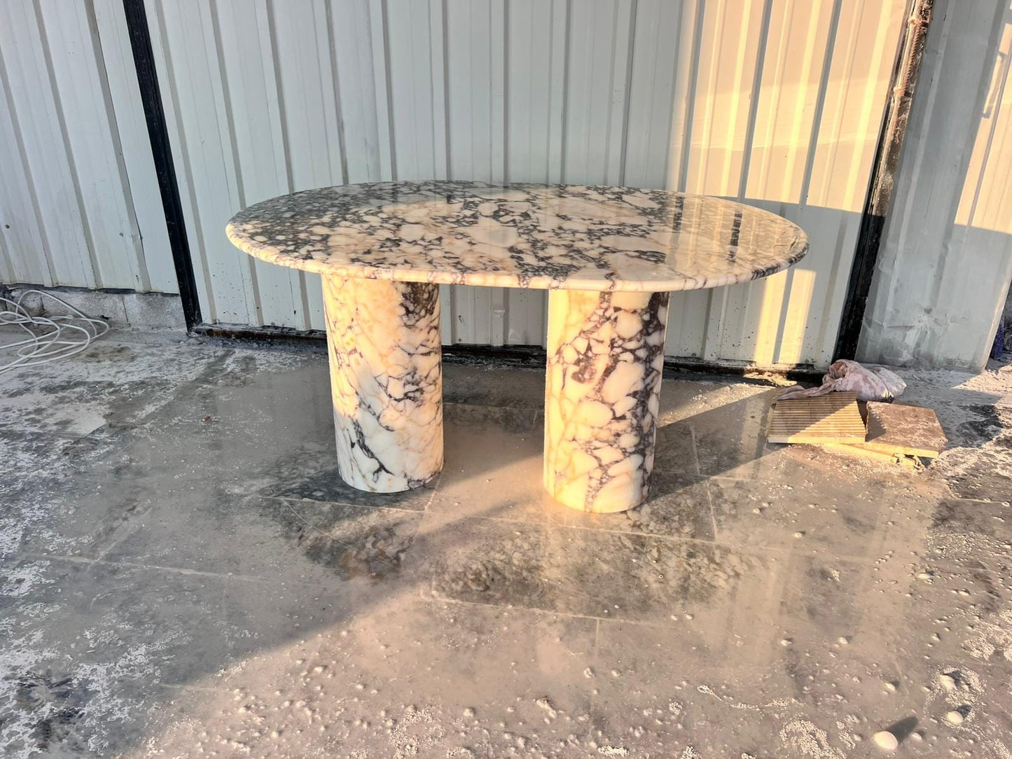 Oval Calacatta Viola Marble Dining Table, Italian Stone