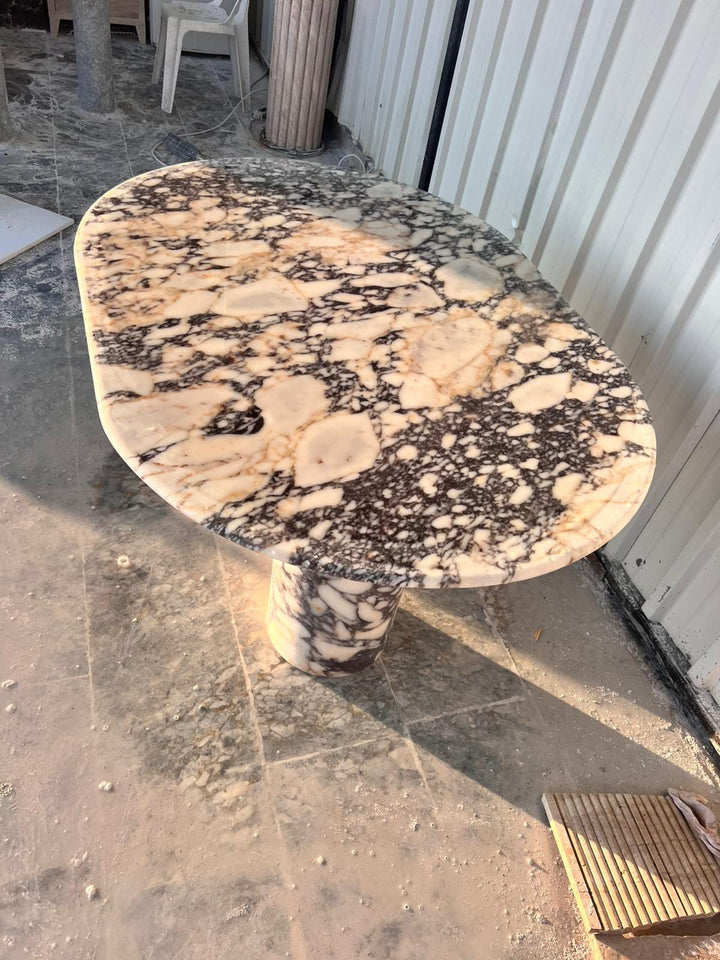 Oval Calacatta Viola Marble Dining Table, Italian Stone