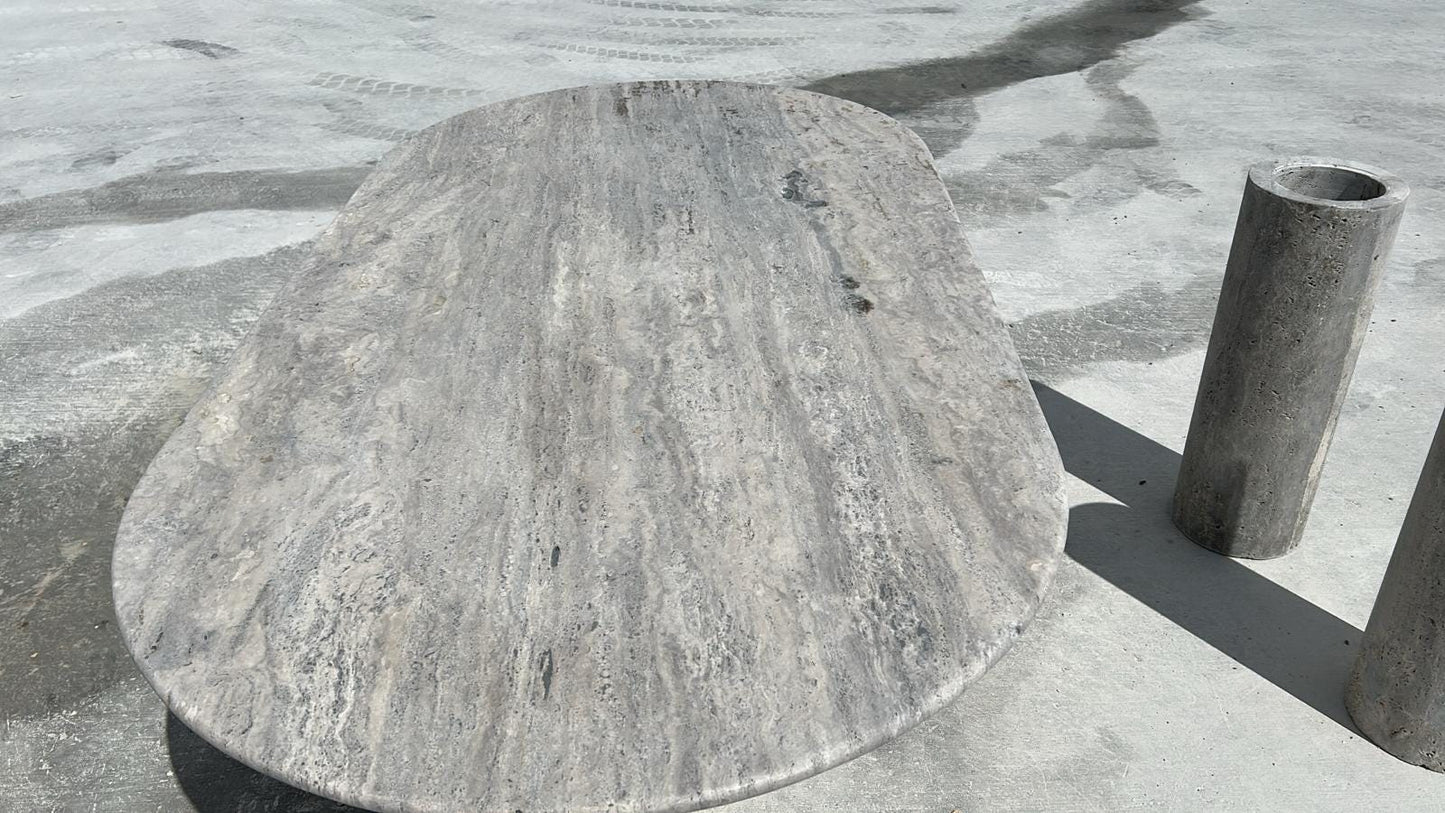 Handmade Silver Travertine Stone Table - Custom Living Room & Dining