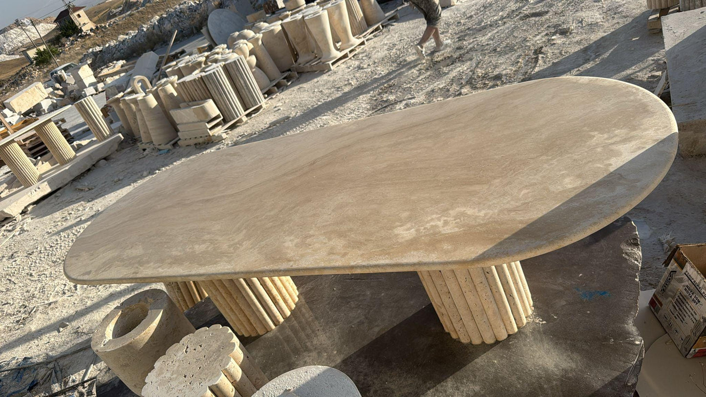 Beige Travertine Oval Marble Living Room Furniture Dining Kitchen Natural Table
