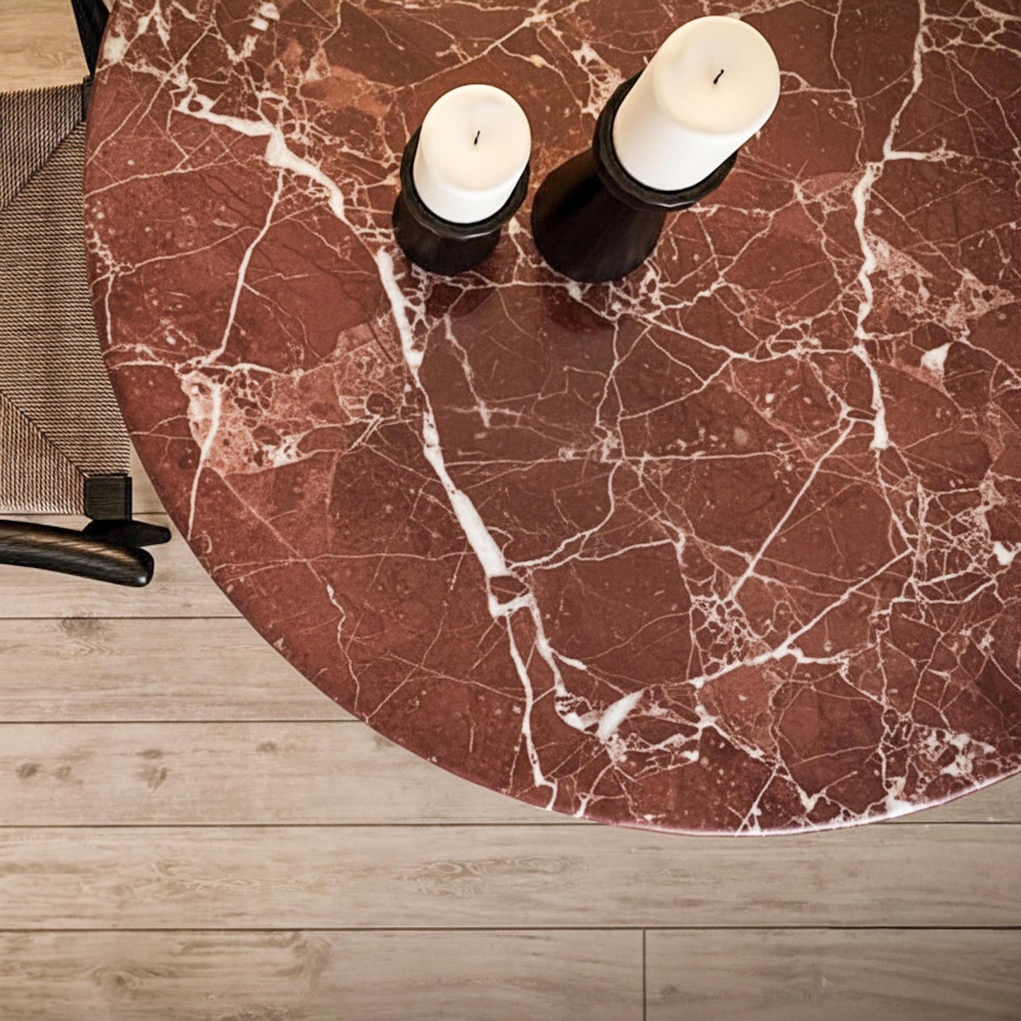 Round Rosso Levanto Marble Dining Table – Burgundy Red Stone