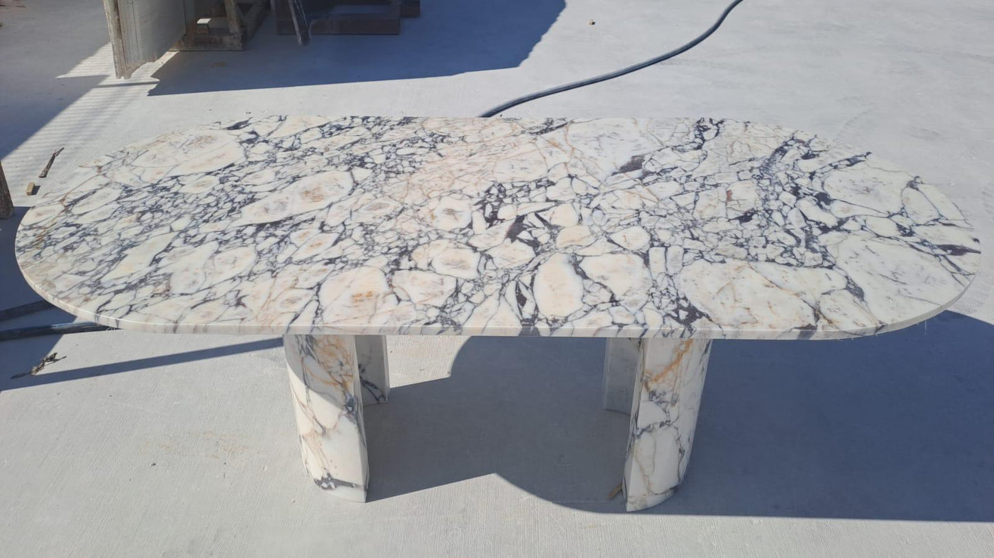 Oval Calacatta Viola Marble Dining Table: Handmade Italian Custom Luxury Stone Table