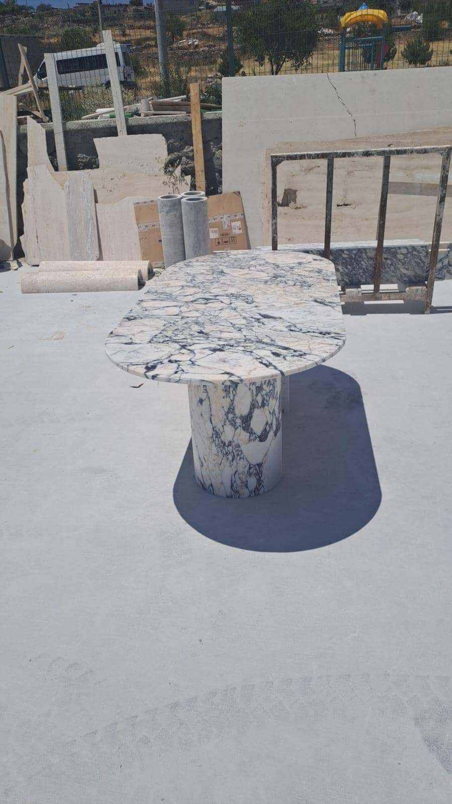 Oval Calacatta Viola Marble Dining Table: Handmade Italian Custom Luxury Stone Table