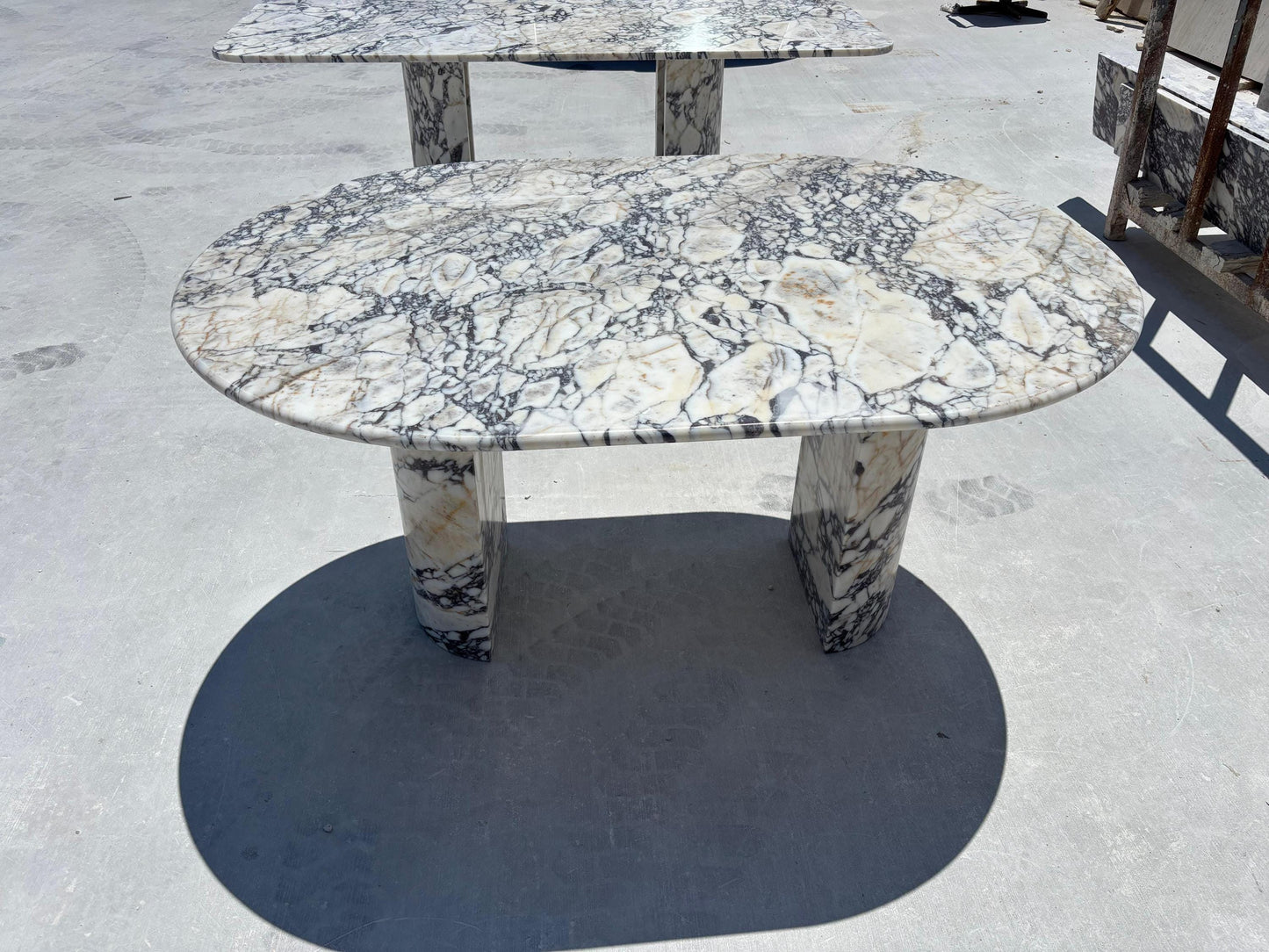 Oval Calacatta Viola Marble Dining Table: Handmade Italian Custom Luxury Stone Table