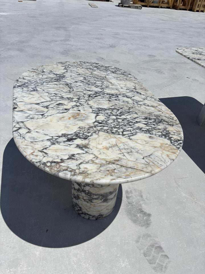 Oval Calacatta Viola Marble Dining Table: Handmade Italian Custom Luxury Stone Table