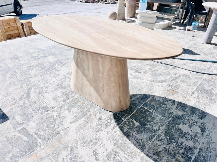 Oval Beige Travertine Coffee Table - Natural Marble Center Table