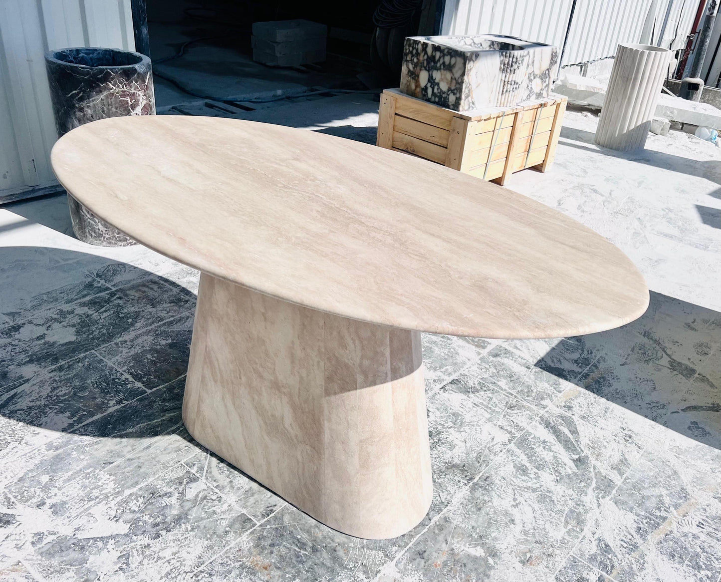 Oval Beige Travertine Coffee Table - Natural Marble Center Table