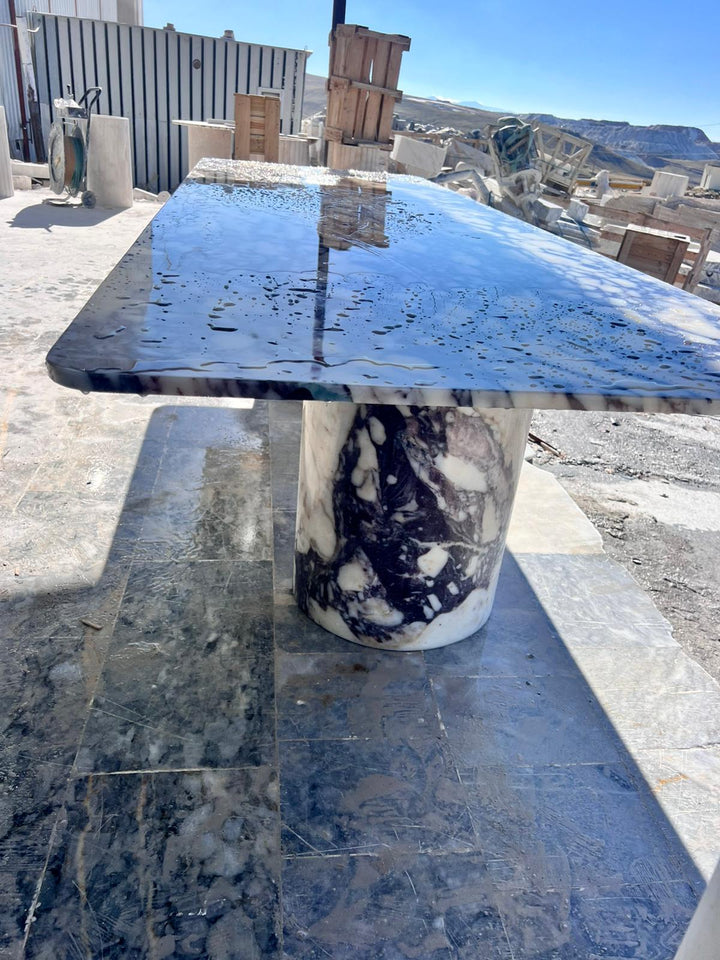 Custom Calacatta Viola Marble Dining Table – Handmade Purple Veined Stone