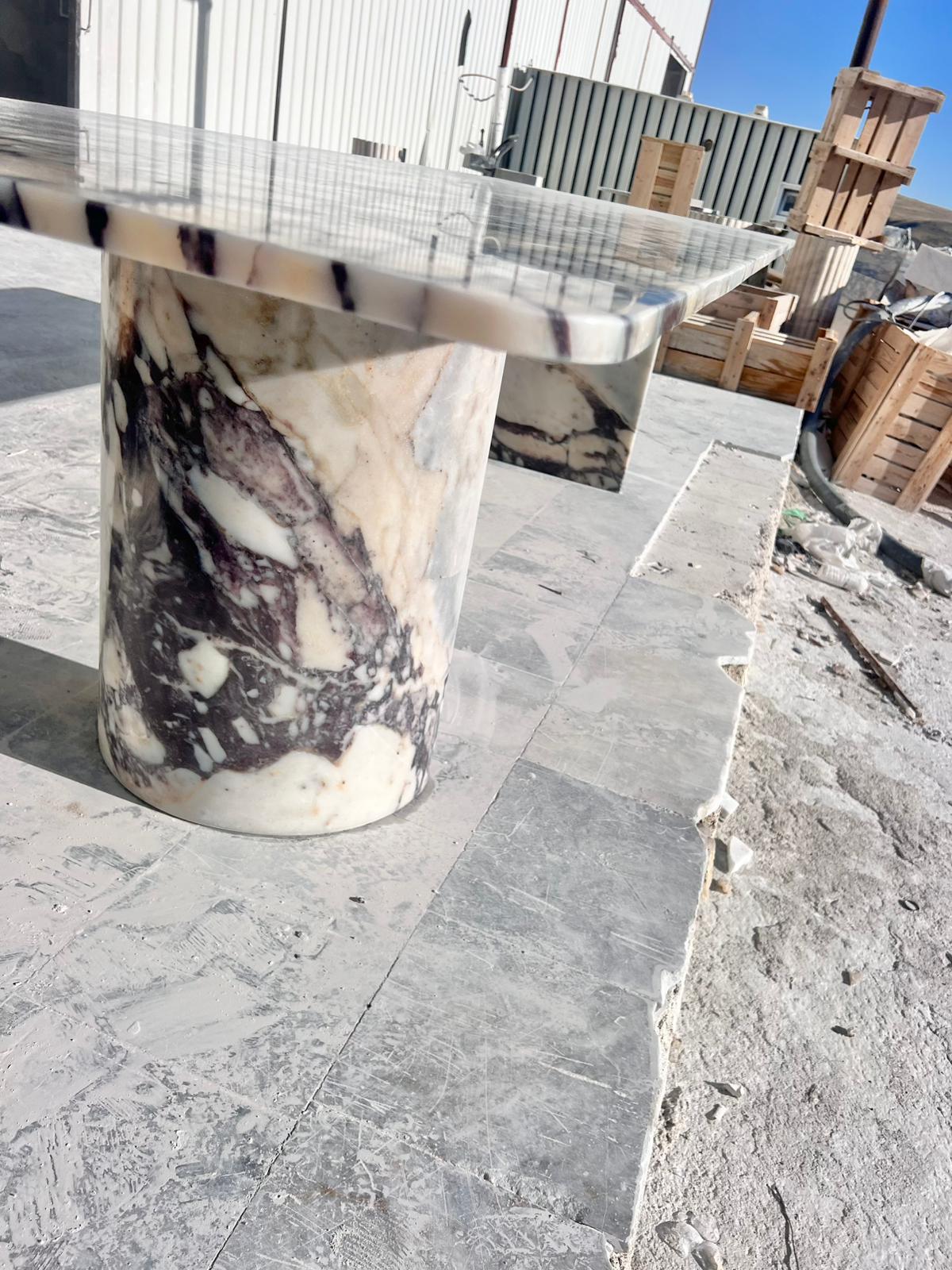 Custom Calacatta Viola Marble Dining Table – Handmade Purple Veined Stone