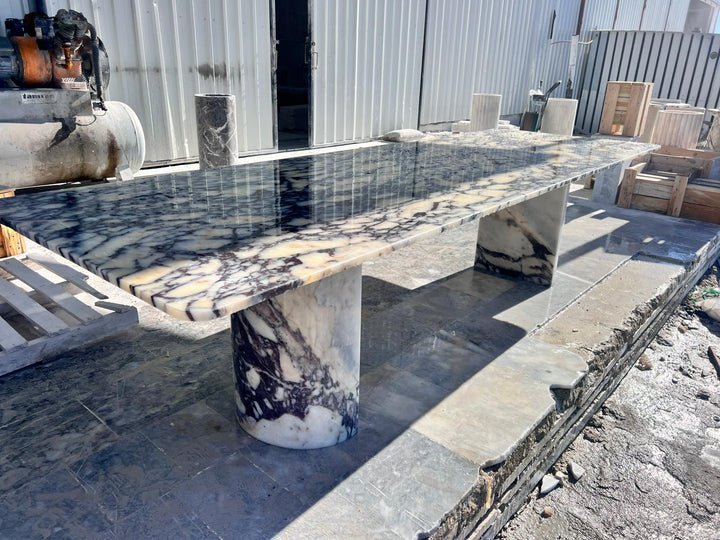 Custom Calacatta Viola Marble Dining Table – Handmade Purple Veined Stone