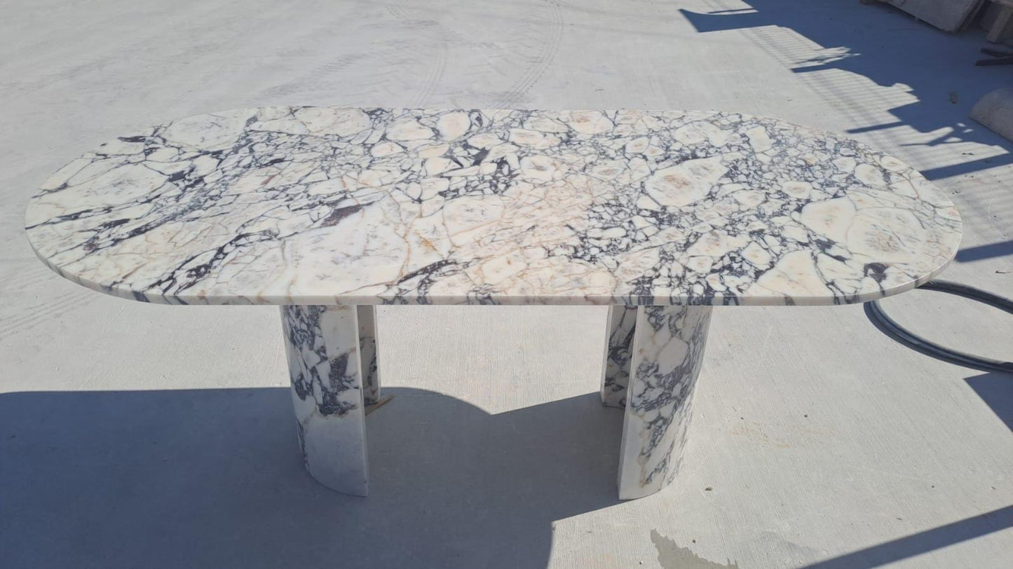 Oval Calacatta Viola Marble Dining Table: Handmade Italian Custom Luxury Stone Table