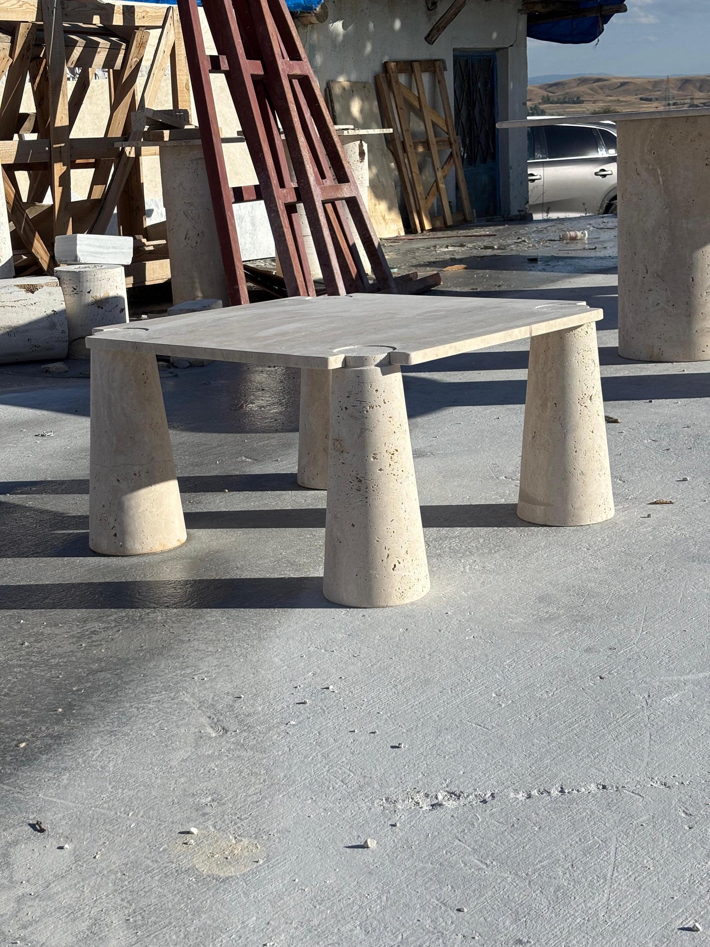 IN STOCK! Handmade Travertine Coffee Table, Natural Beige Stone, Modern Design