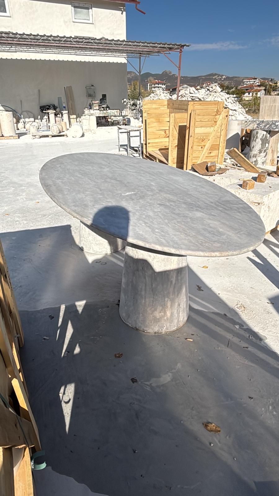 Ellipse Silver Travertine Dining Table, Custom Marble Table