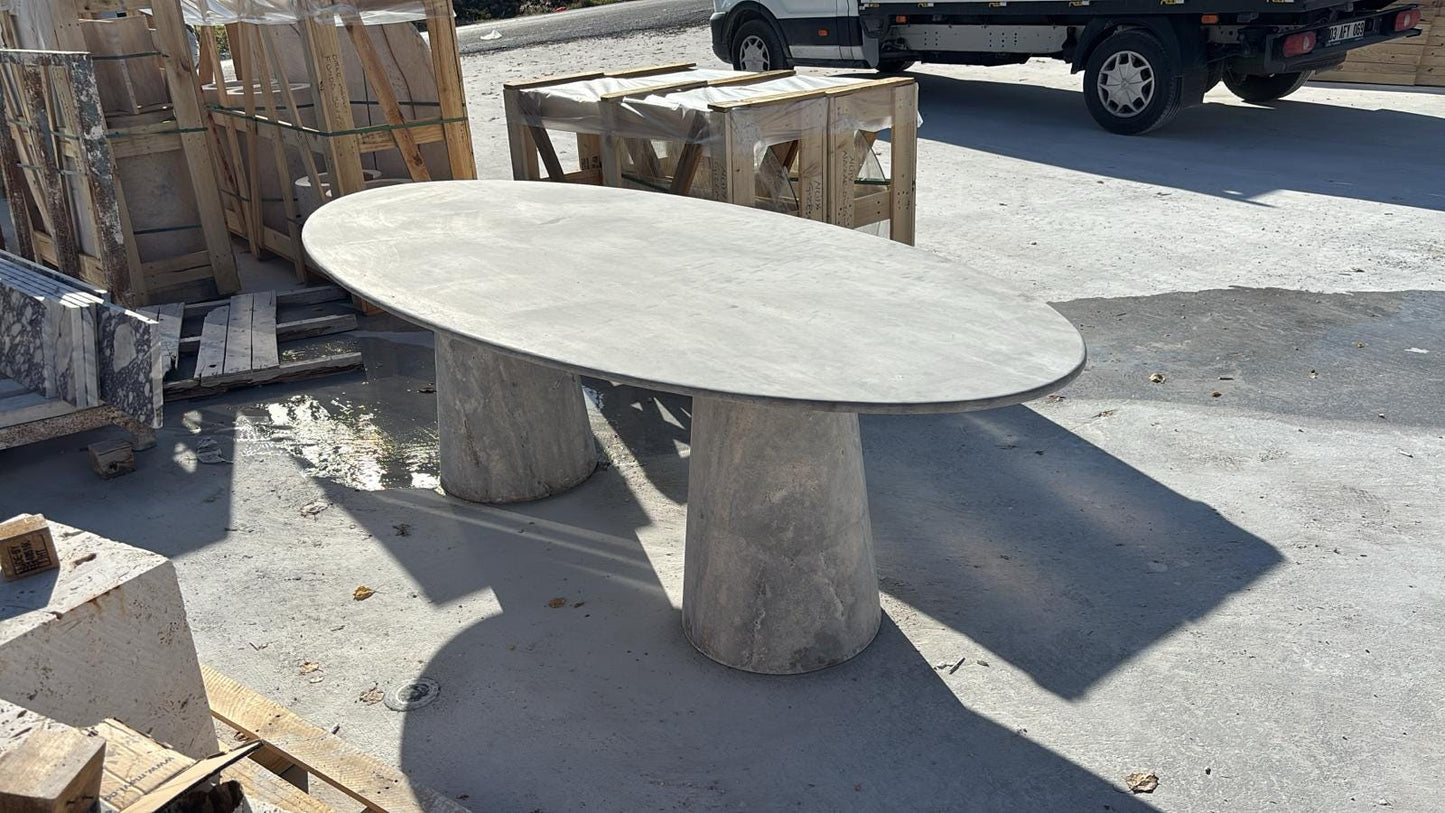 Ellipse Silver Travertine Dining Table, Custom Marble Table