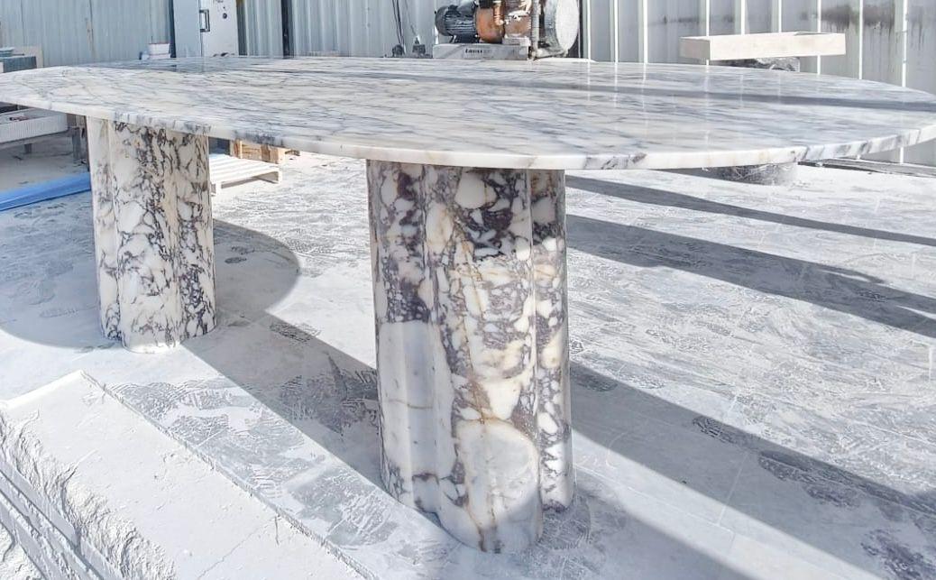Handmade Oval Calacatta Viola Marble Dining Table, Custom Size