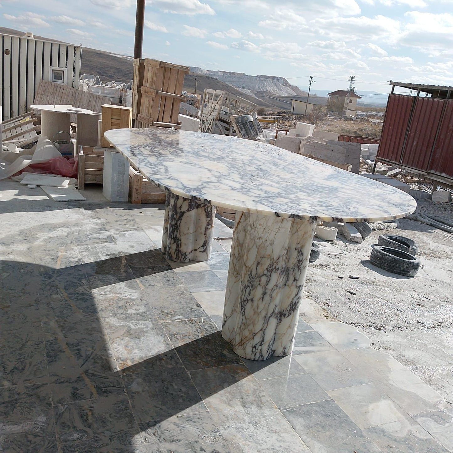 Handmade Oval Calacatta Viola Marble Dining Table, Custom Size