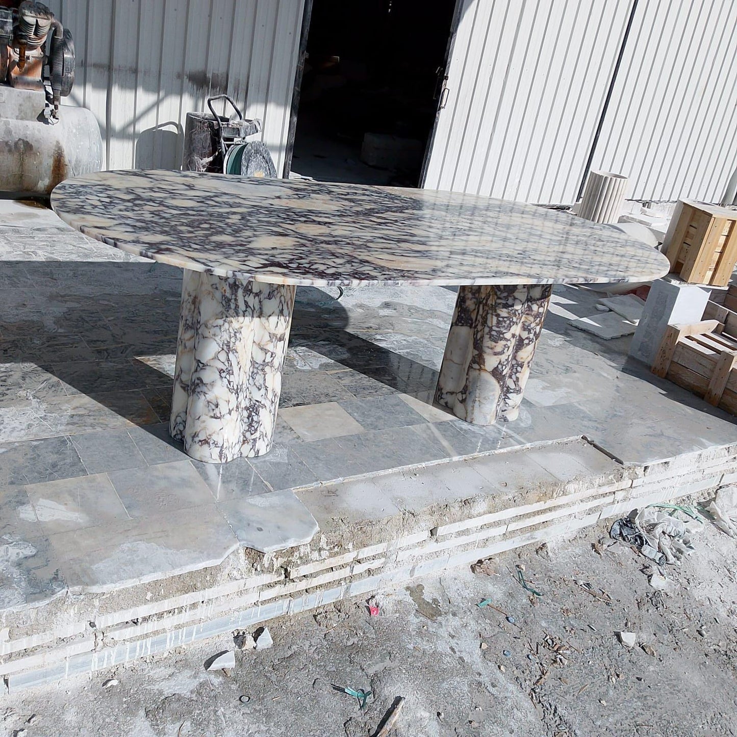 Handmade Oval Calacatta Viola Marble Dining Table, Custom Size