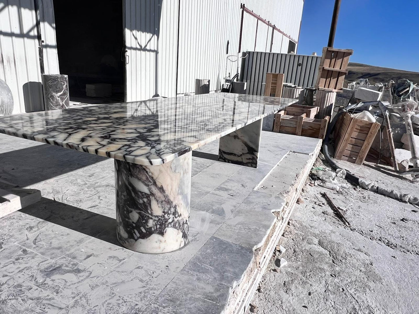 Custom Calacatta Viola Marble Dining Table – Handmade Purple Veined Stone