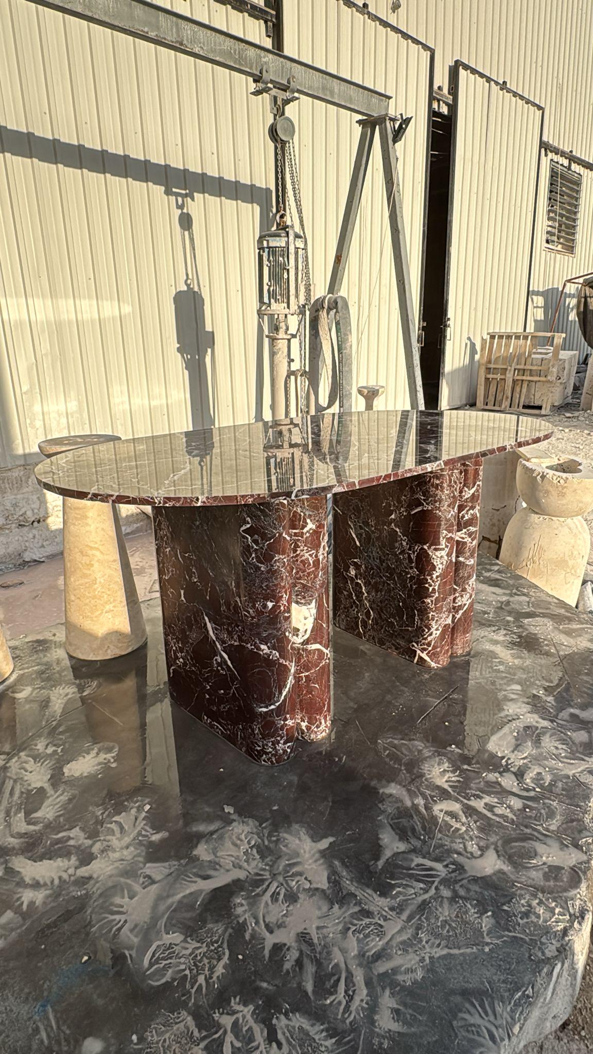 Rosso Levanto Marble Dining Table, Custom Red Oval Table