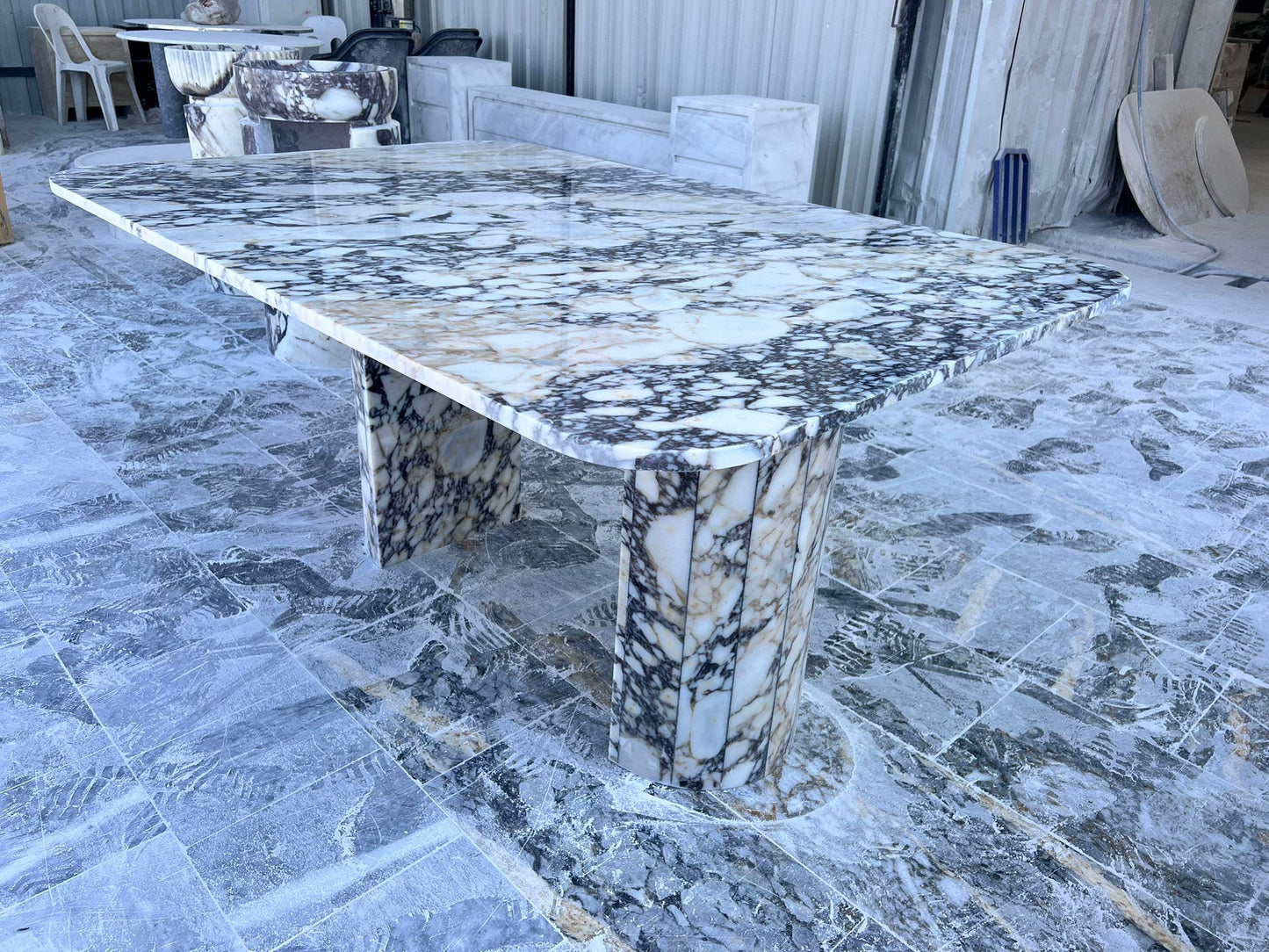 Handmade Calacatta Viola Marble Dining Table – Purple Veined Stone