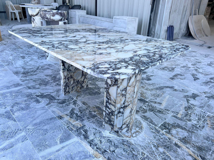 Handmade Calacatta Viola Marble Dining Table – Purple Veined Stone