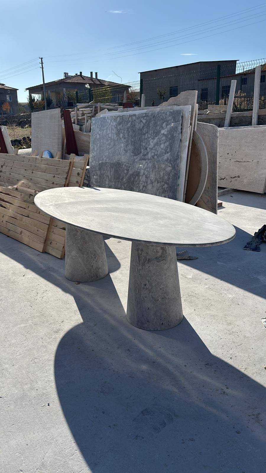 Ellipse Silver Travertine Dining Table, Custom Marble Table