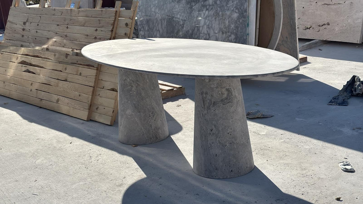 Ellipse Silver Travertine Dining Table, Custom Marble Table