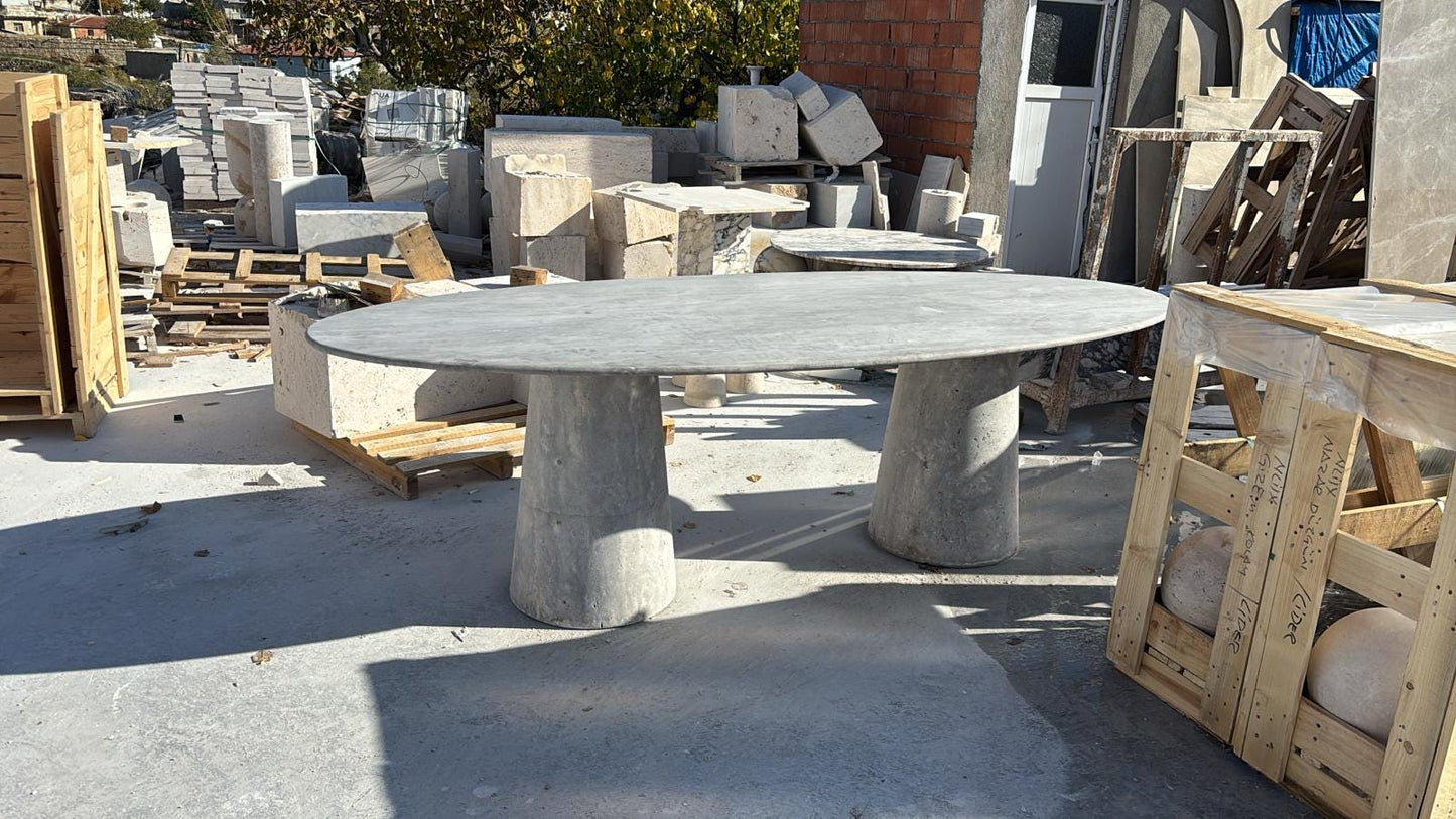 Ellipse Silver Travertine Dining Table, Custom Marble Table