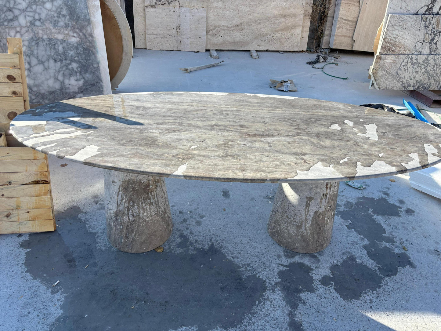 Ellipse Silver Travertine Dining Table, Custom Marble Table