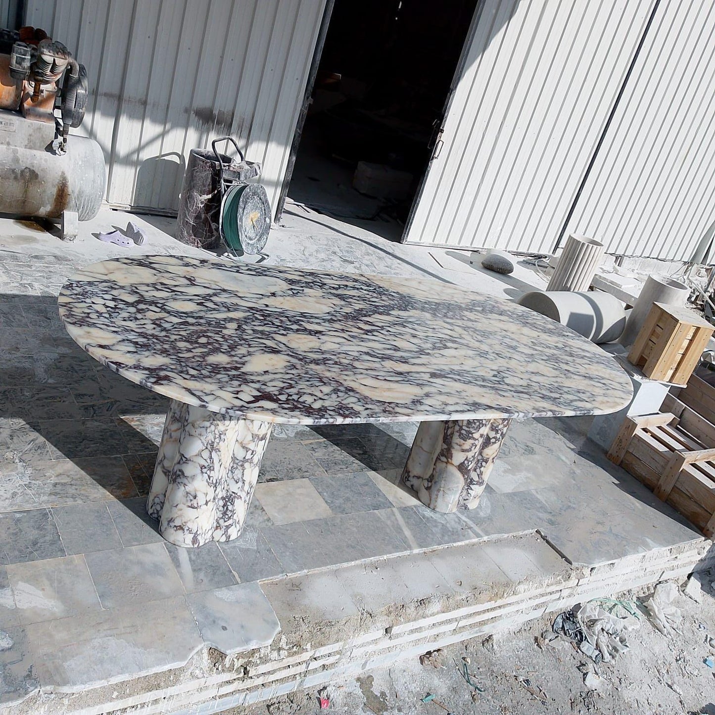 Handmade Oval Calacatta Viola Marble Dining Table, Custom Size