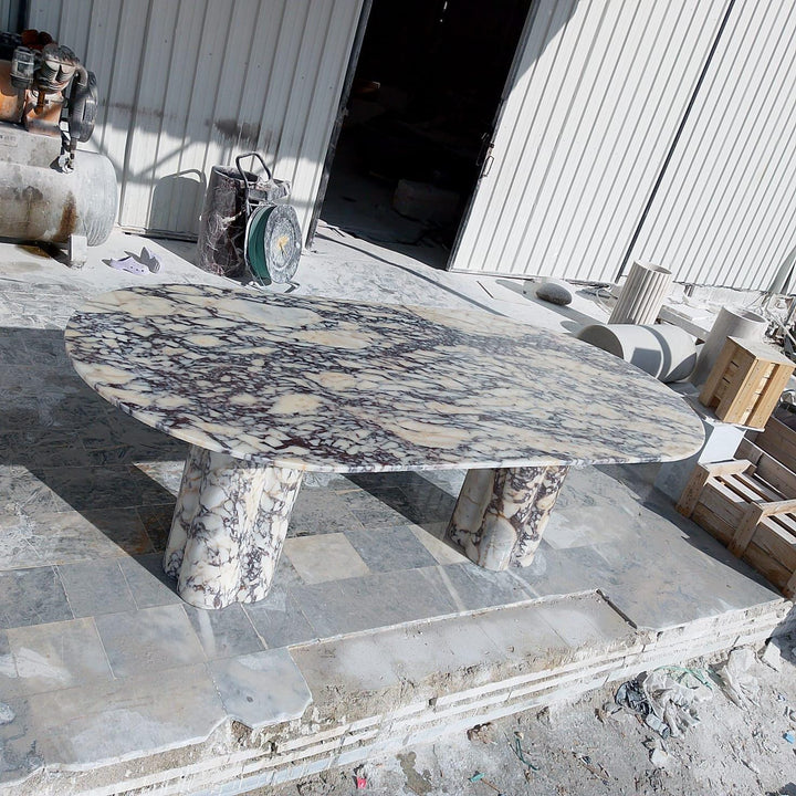 Handmade Oval Calacatta Viola Marble Dining Table, Custom Size
