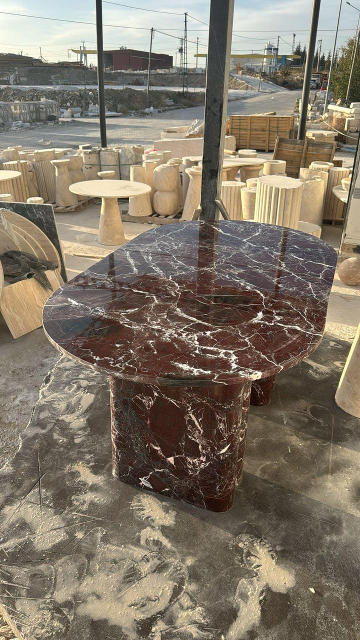 Rosso Levanto Marble Dining Table, Custom Red Oval Table