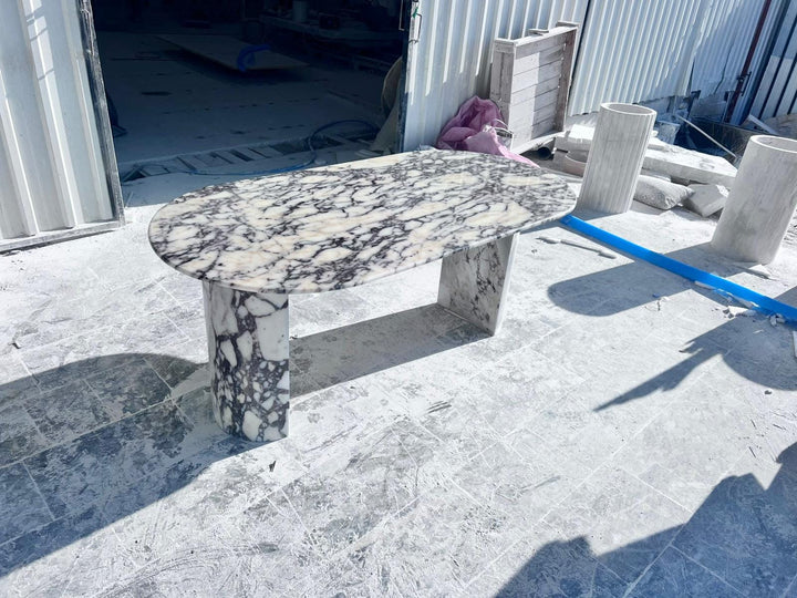 Custom Oval Marble Dining Table - Calacatta Viola Italian Style Handmade Living Room Table