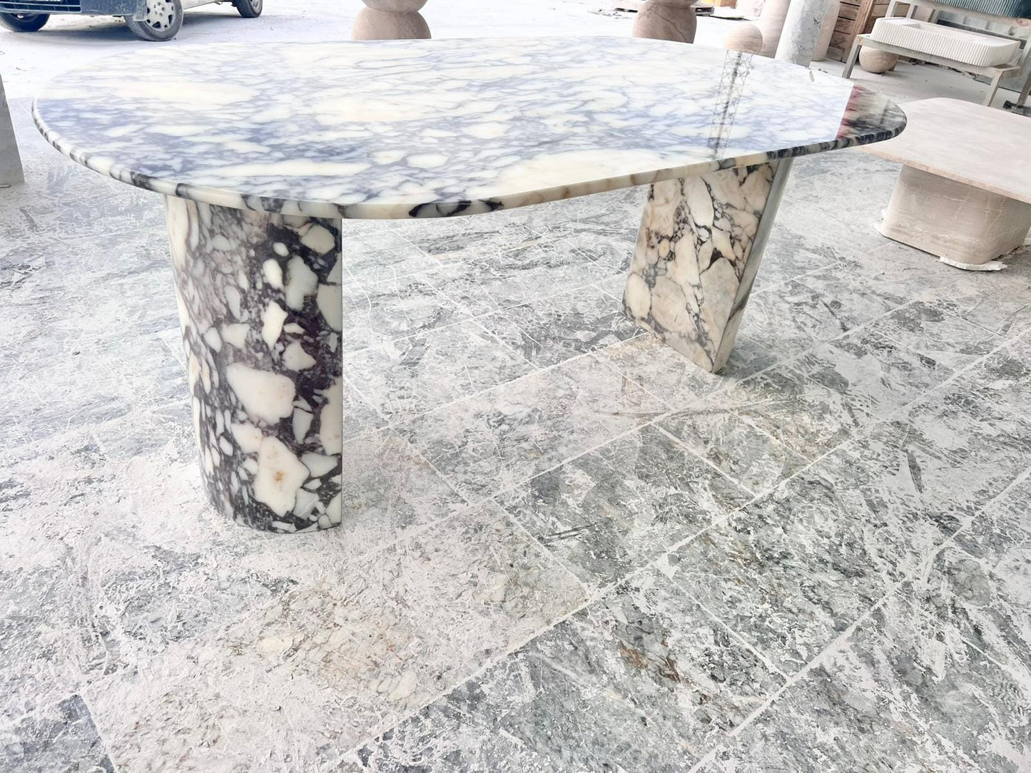 Custom Oval Marble Dining Table - Calacatta Viola Italian Style Handmade Living Room Table