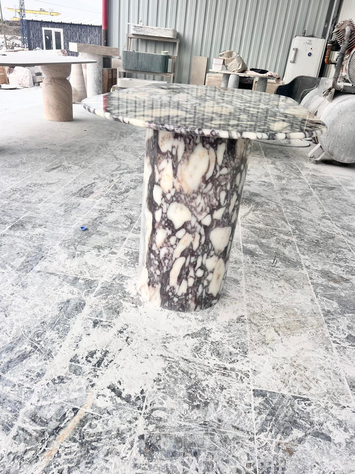 Custom Oval Marble Dining Table - Calacatta Viola Italian Style Handmade Living Room Table