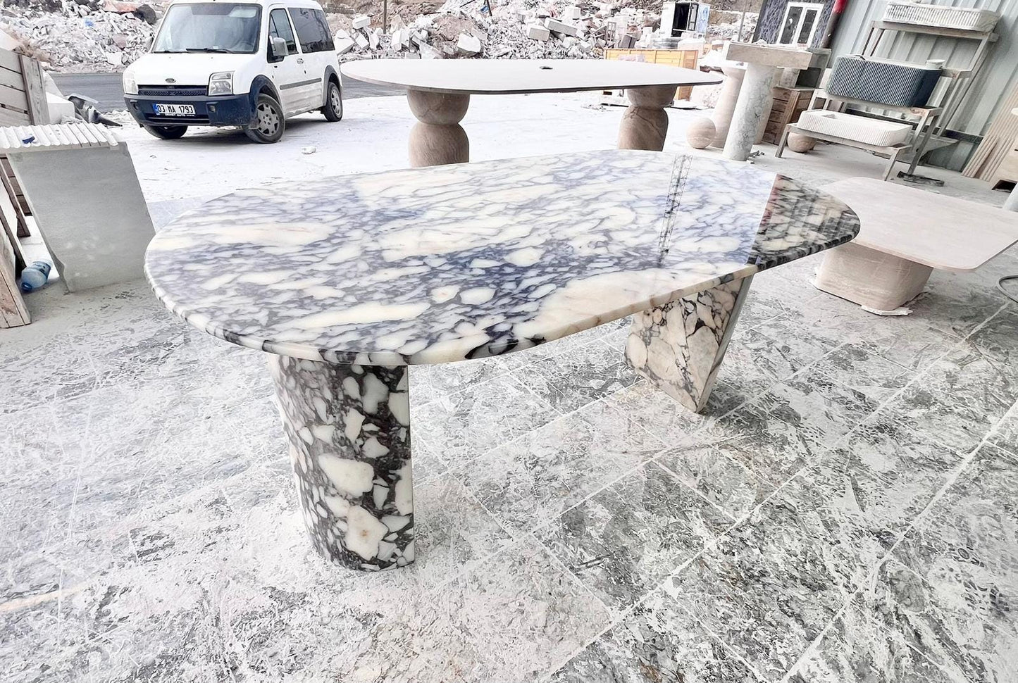 Custom Oval Marble Dining Table - Calacatta Viola Italian Style Handmade Living Room Table
