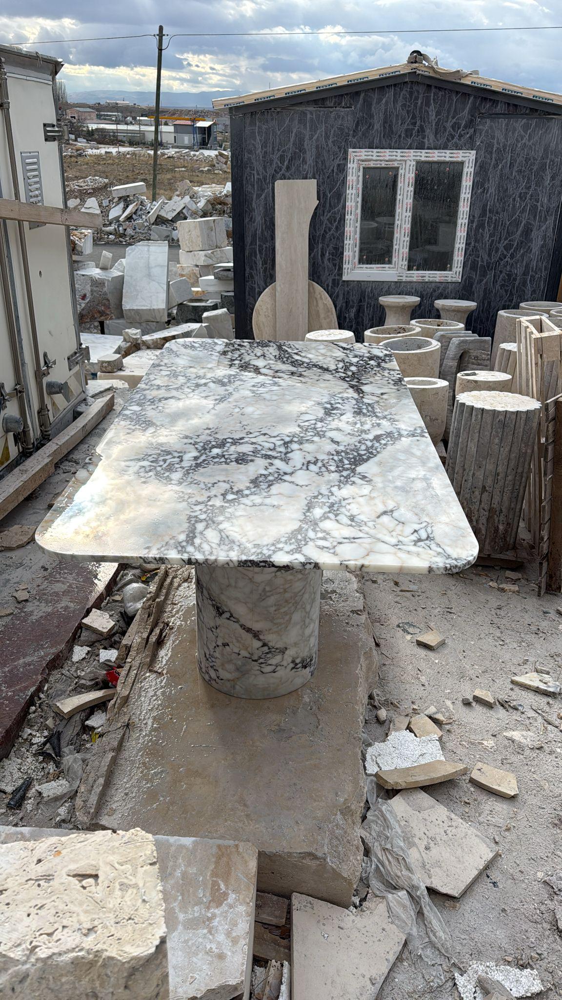 Calacatta Viola Marble Dining Table - Handmade Natural Stone Furniture