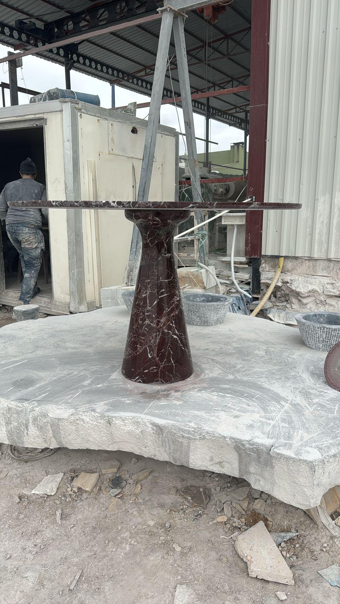 Rosso Levanto Marble Dining Table - Round Burgundy Kitchen Table