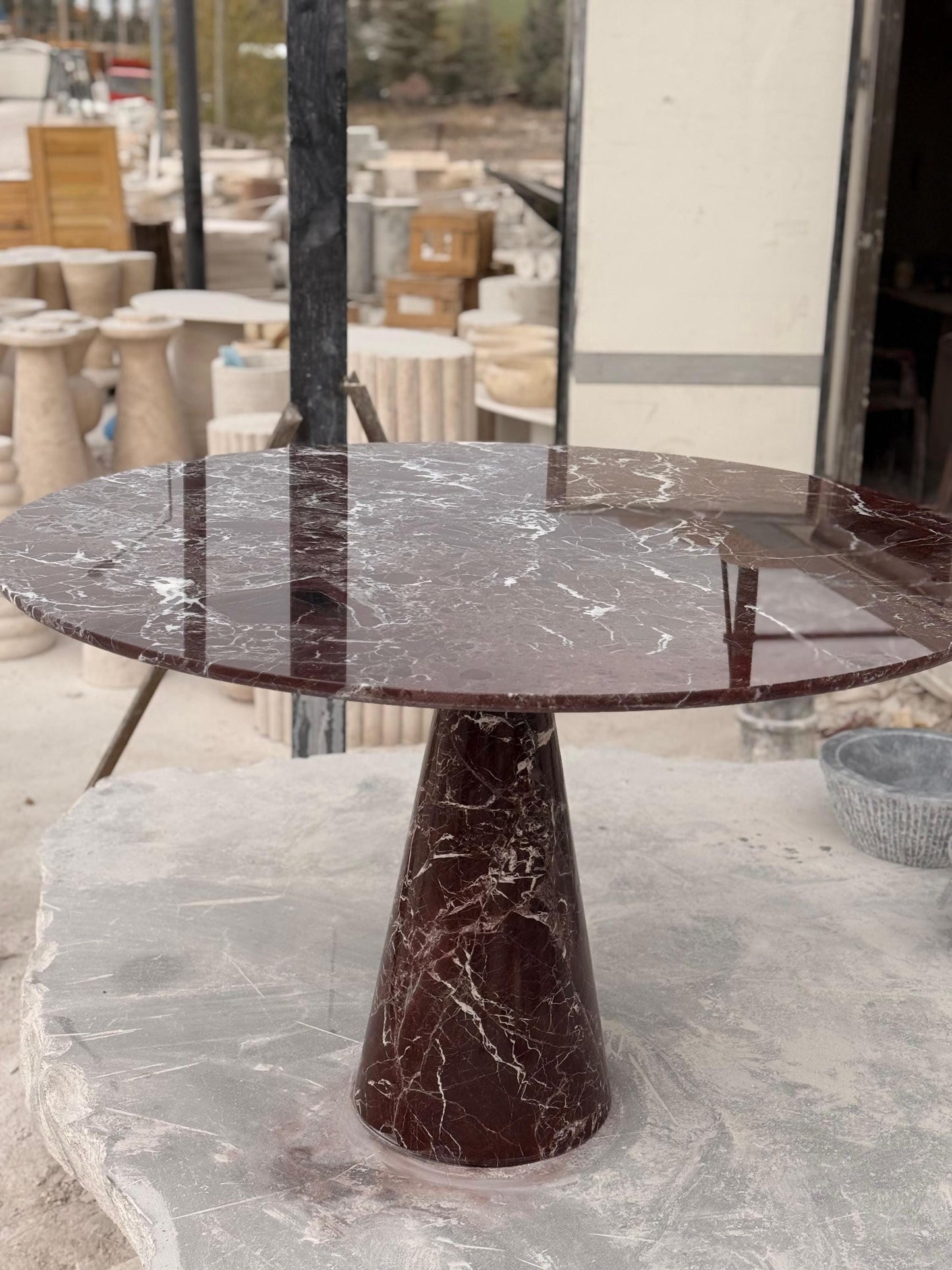 Rosso Levanto Marble Dining Table - Round Burgundy Kitchen Table