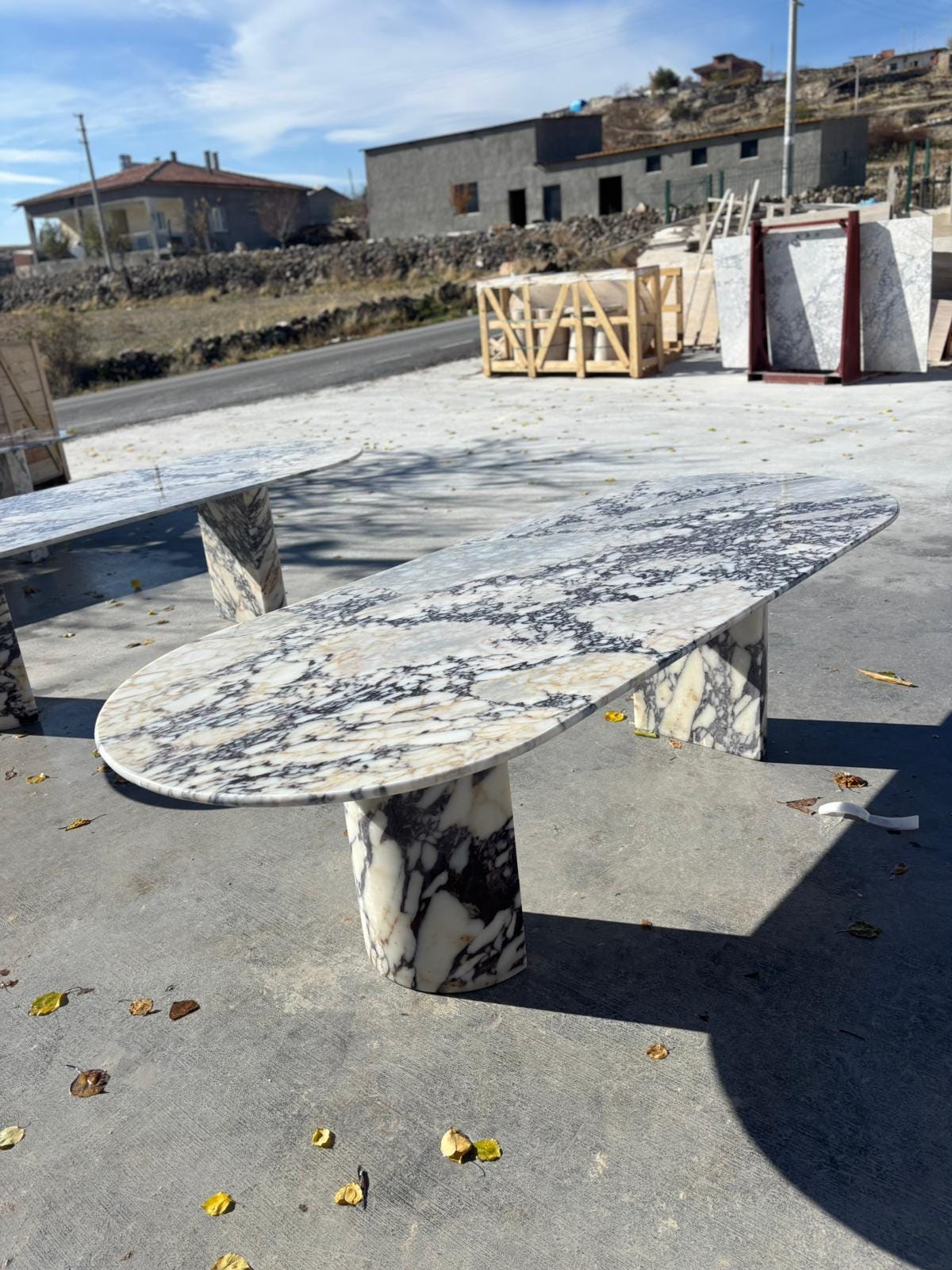 Huge Calacatta Viola Meeting Table - Marble Dining Table - Handmade Natural Veined Custom Design