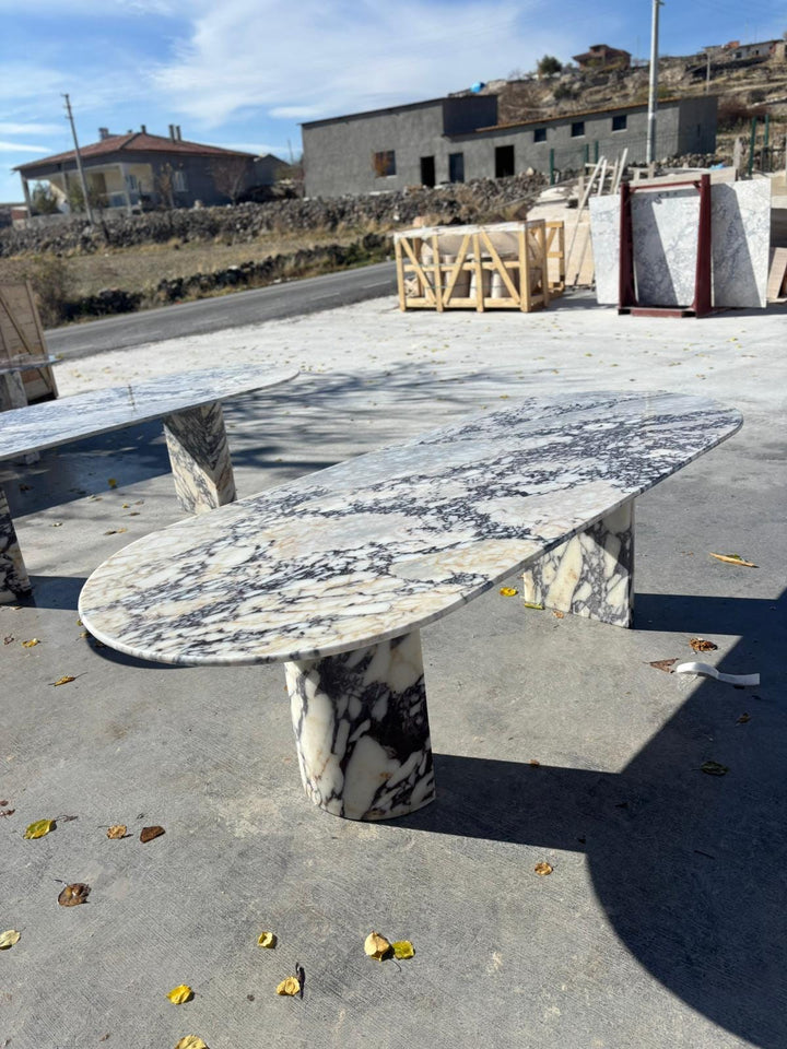 Huge Calacatta Viola Meeting Table - Marble Dining Table - Handmade Natural Veined Custom Design